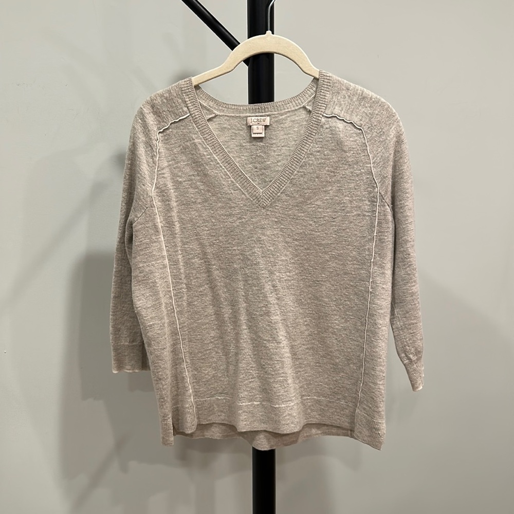 J Crew grey womens sweater with white subtle piping (S)